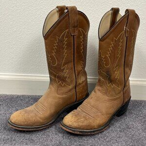 Old West | Kids Tan Brown Corona Calf Leather Boots, size 4.5